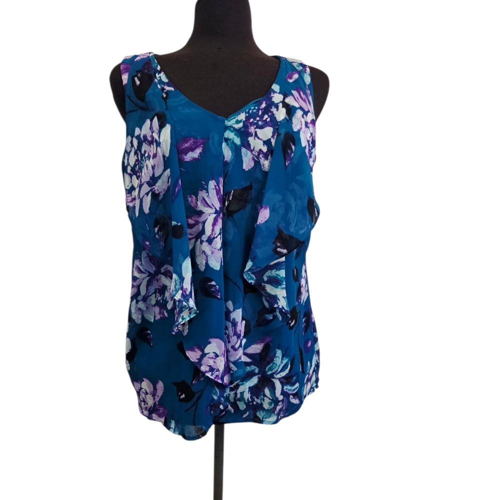 BCBGMaxAzria Floral Tank Top - Teal and Lavender - Picture 2 of 4